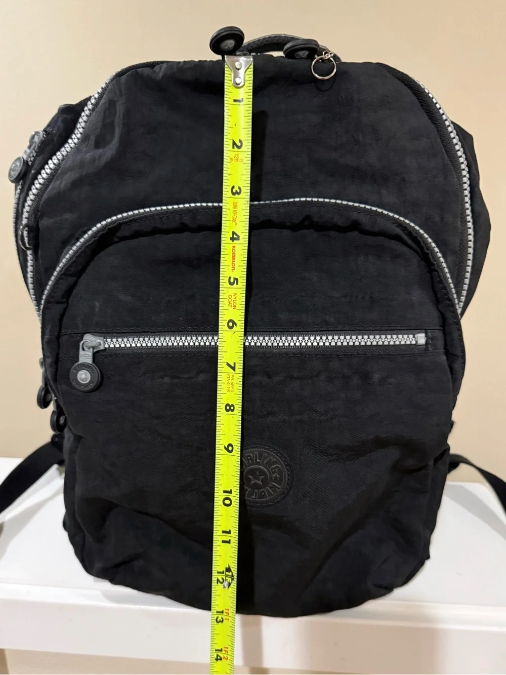 Kipling Black Nylon Multi-Zip Backpack full size# gorilla missing